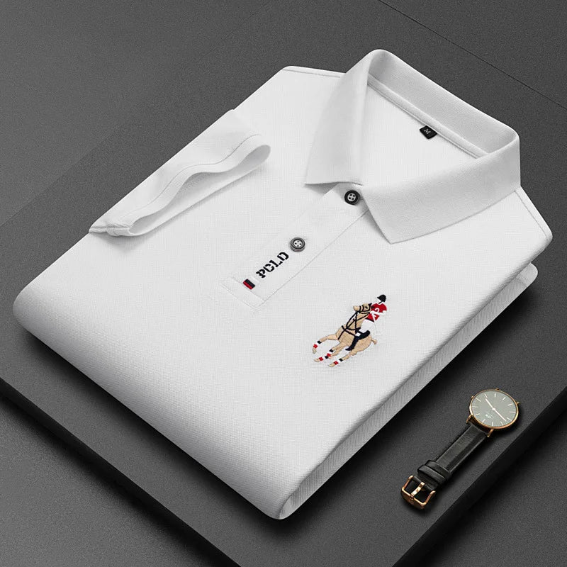 Brand Embroidered Men's Pure Cotton Popsicle Cotton Short Sleeved Polo Shirt Summer New Business Casual Breathable Men's Top 4xl - Ellianto fashion Men's