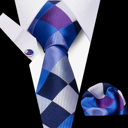 Business Ties For Men Tie Set Dots Necktie Classic Plaid Cufflinks Stripe Handkerchief For Wedding High Quality Formal Gravata - Ellianto fashion Men's