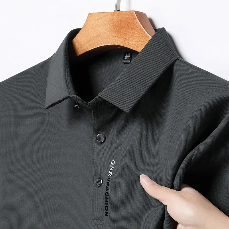 Men's Short Sleeve Solid Color Polo Shirt Breathable Comfortable Elastic Top New Arrivals Casual Business Style - Ellianto fashion Men's