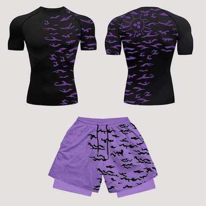 Men’s Anime Print Tracksuit – 2-Piece Breathable Sports Set with T-Shirt, Shorts & Joggers