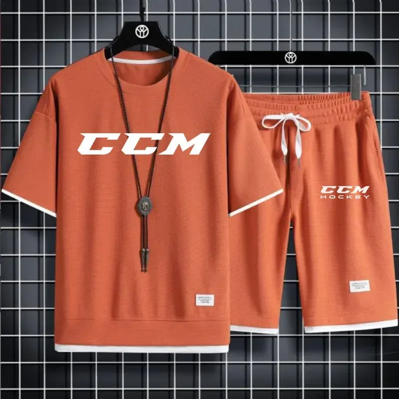 Set The 2025 new summer men's casual sportswear set, outdoor jogging trend, men's breathable short-sleeved T-shirt + sports shorts t - Ellianto fashion Men's