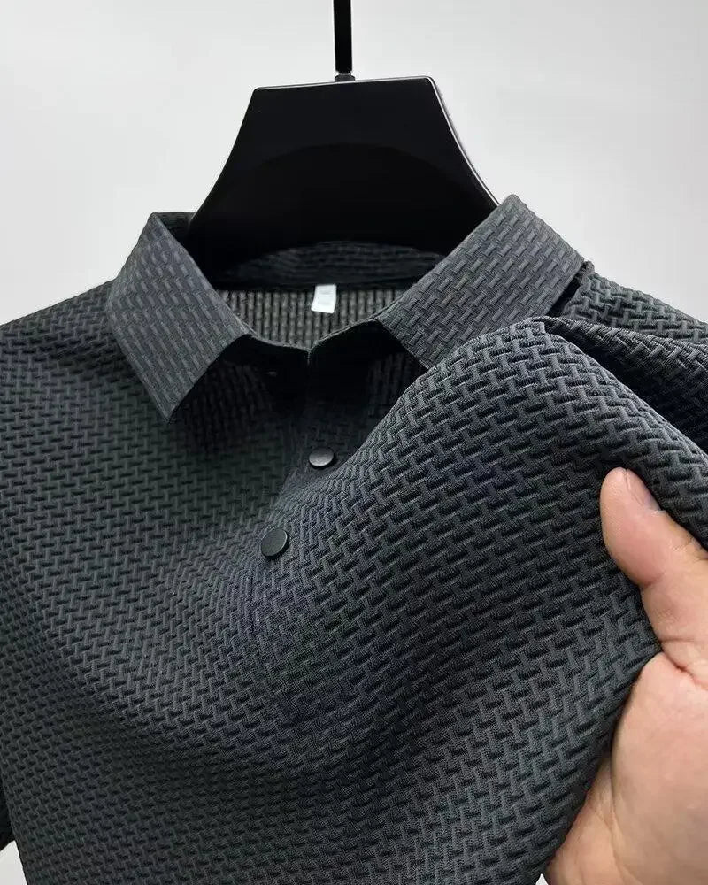 Summer New Ice Silk Mesh Short Sleeve POLO Shirt Men's Solid Color Versatile Cool Feeling Business Casual Half Sleeve Top Trendy - Ellianto fashion Men's