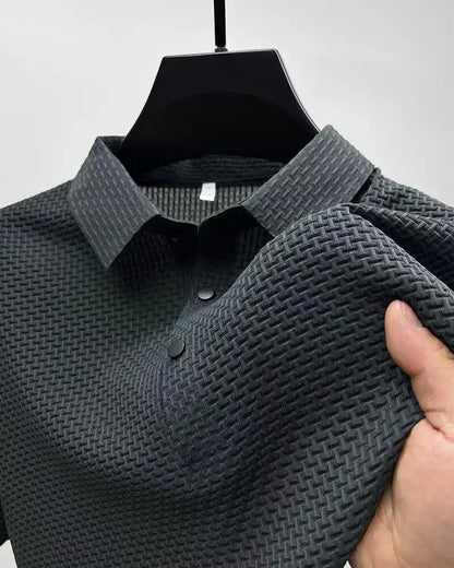 Summer New Ice Silk Mesh Short Sleeve POLO Shirt Men's Solid Color Versatile Cool Feeling Business Casual Half Sleeve Top Trendy - Ellianto fashion Men's