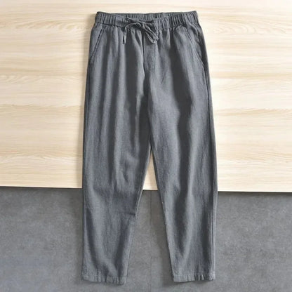 Men's Cotton Linen Casual Pants Baggy Streetwear Men Joggers Sports Trousers Solid Color Long Straight Trendy Pants for Men - Ellianto fashion Men's