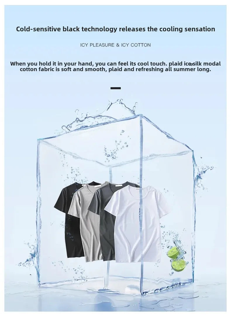 Summer Modal Ice Silk Thin Short Sleeve Men's T-shirt Pure Color Half Sleeve Base Shirt Hot Sale Of The Season Body Fit Tee Crew - Ellianto fashion Men's
