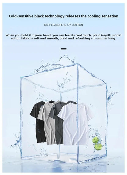 Summer Modal Ice Silk Thin Short Sleeve Men's T-shirt Pure Color Half Sleeve Base Shirt Hot Sale Of The Season Body Fit Tee Crew - Ellianto fashion Men's