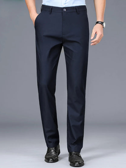 Men's casual pants business formal trousers men's summer thin straight leg loose middle-aged men's pants ice silk pants - Ellianto fashion Men's