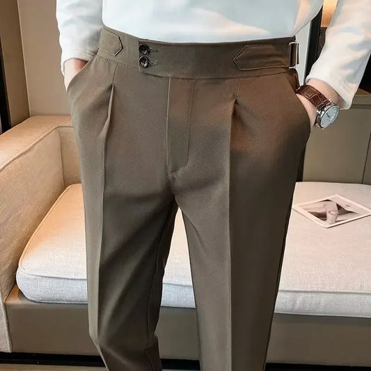Draped Trousers for Men Fluid High Waist Brown Man Suits Pants Up Spring Clothes Quality Korean Reviews Many Stylish Tailoring - Ellianto fashion Men's