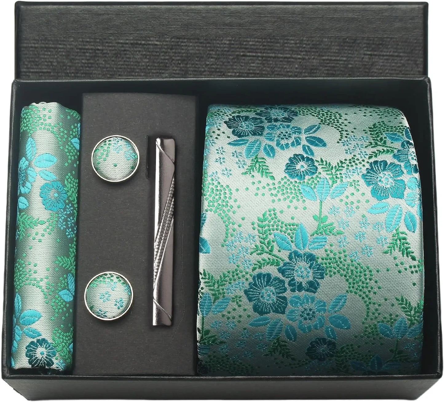 100% Silk Necktie Paisley Floral Mens Tie Top Quality Business Tie Pocket Square Tie Clip Cufflinks Set Classic For Men Gift Box - Ellianto fashion Men's