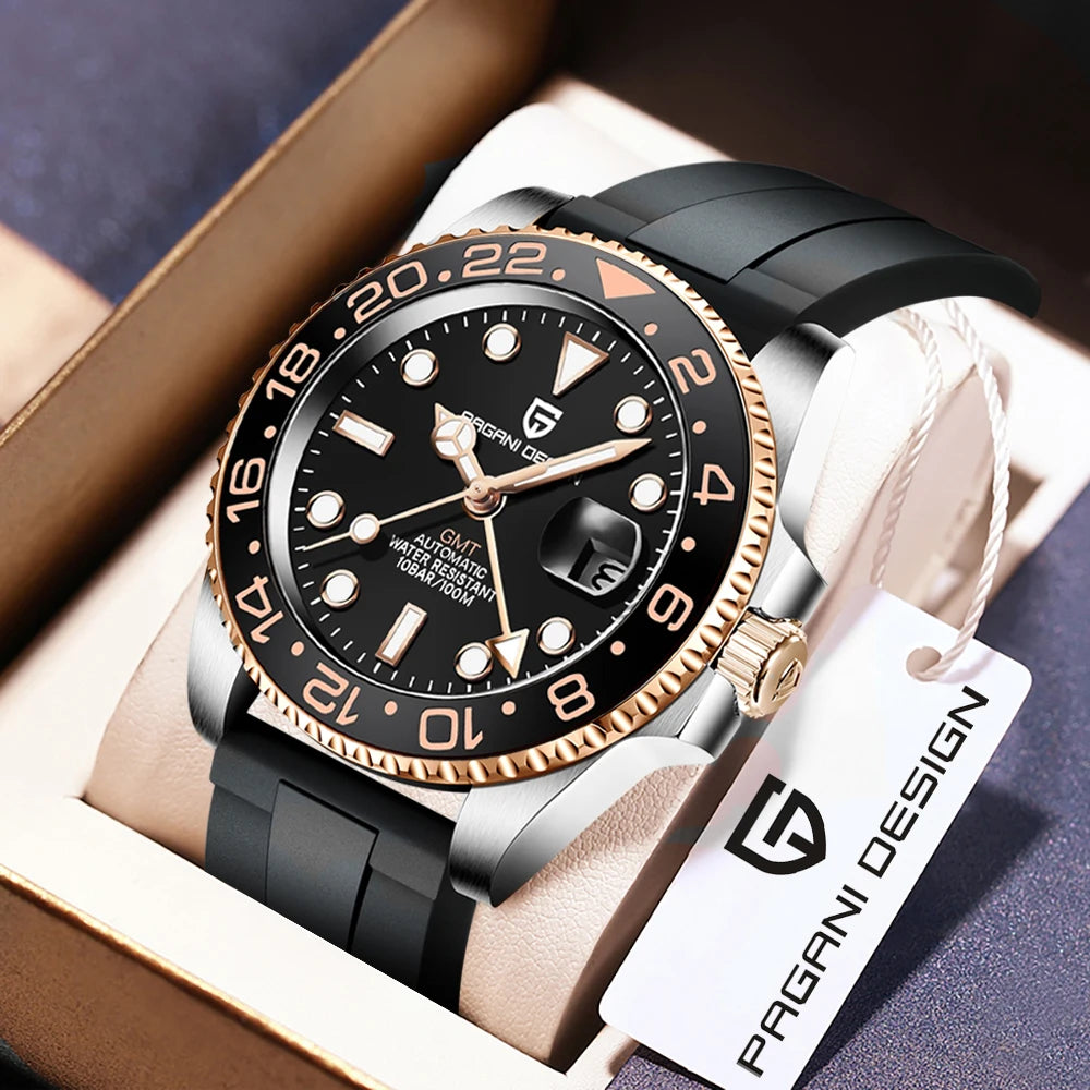 PAGANI DESIGN Automatic mechanical watch rubberstrap 100Mwaterproof night light sports outdoor casual Watch For Man reloj hombre - Ellianto fashion Men's