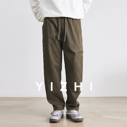 Men's American Overalls Spring and Autumn 2025 New Slim Scimitar Pants All-match Drawstring Casual Pants Wide-leg Pants - Ellianto fashion Men's