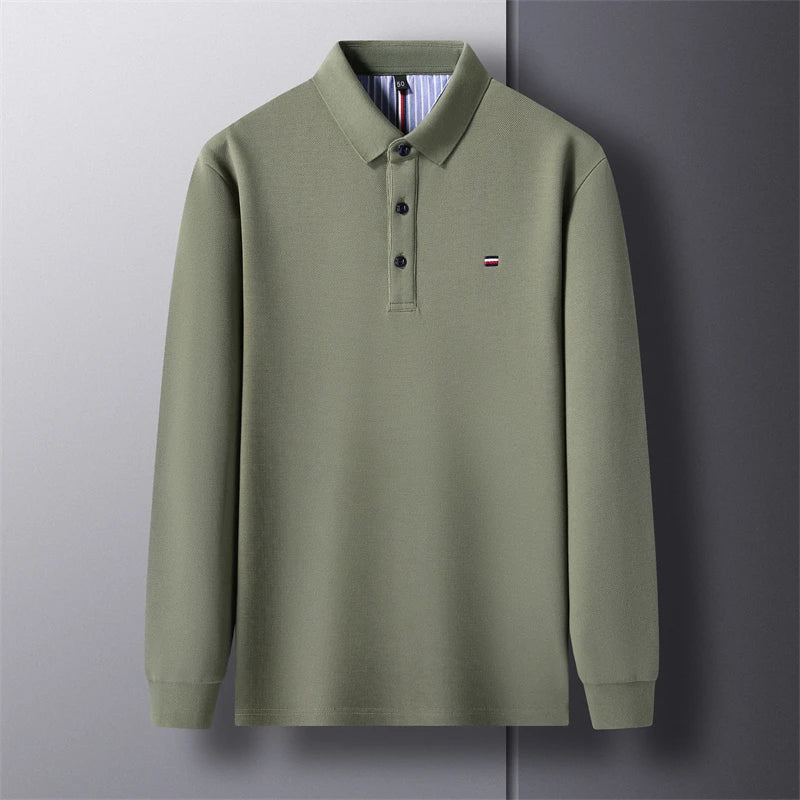 2025 New Men's Casual and Fashionable Embroidered Long Sleeved Polo Shirt Comfortable Breathable and Versatile Summer Top - Ellianto fashion Men's