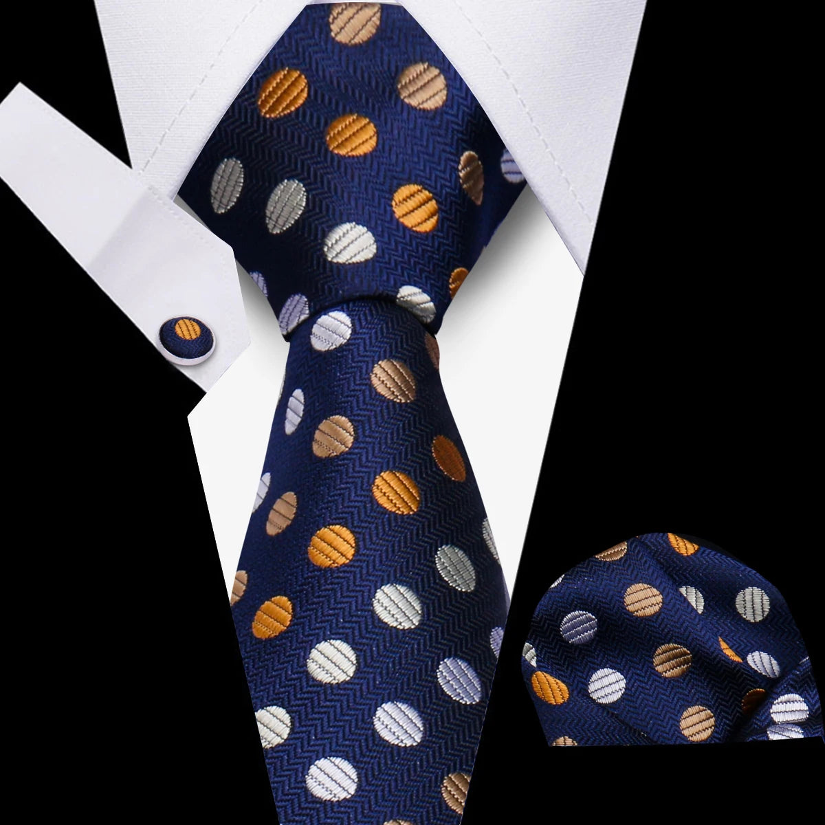 Business Ties For Men Tie Set Dots Necktie Classic Plaid Cufflinks Stripe Handkerchief For Wedding High Quality Formal Gravata - Ellianto fashion Men's