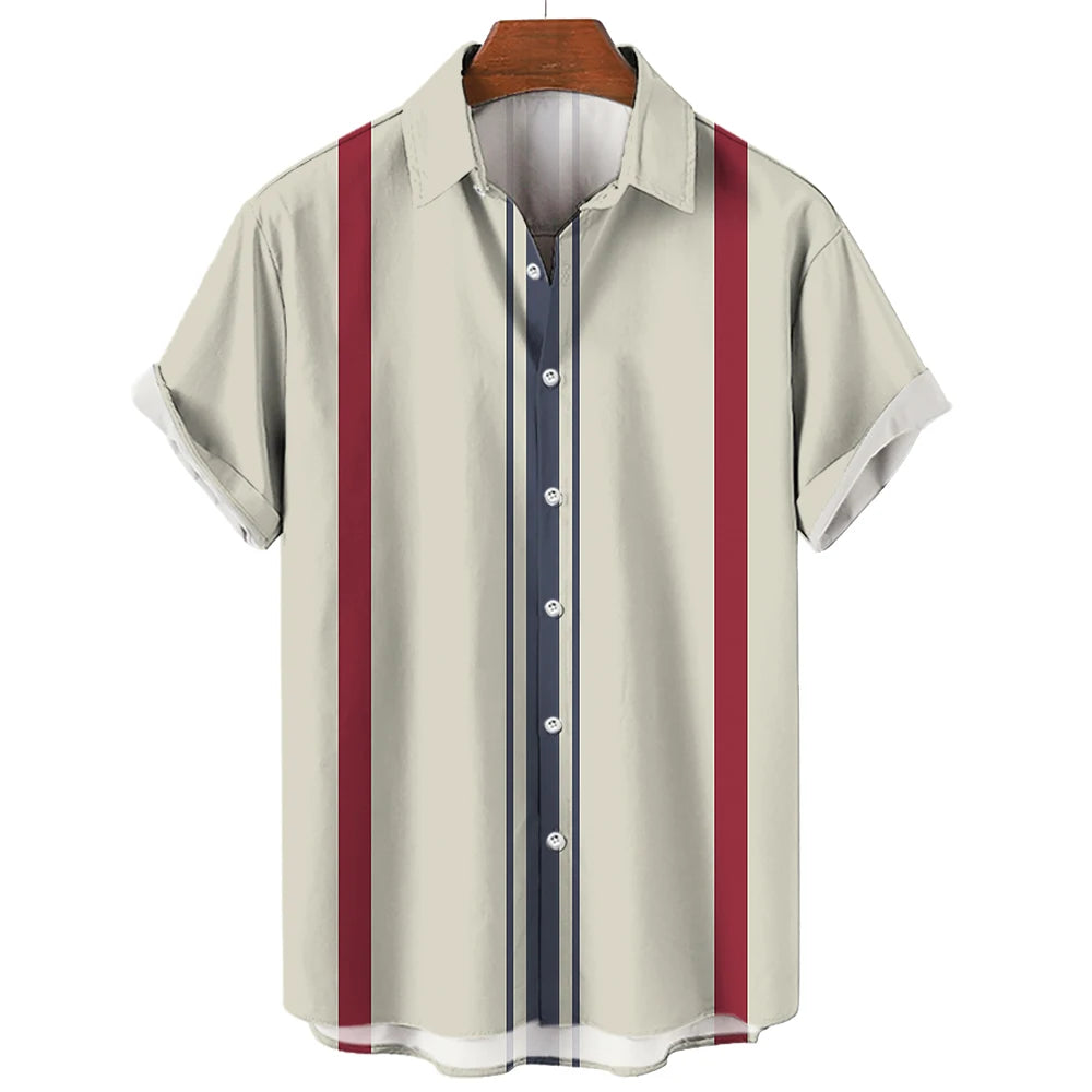 Men's Hawaiian Short Sleeve Shirt Elegant Summer Stripes Print Fashion Casual Social Oversized Y2k Harajuku Luxury Clothing Hot - Ellianto fashion Men's