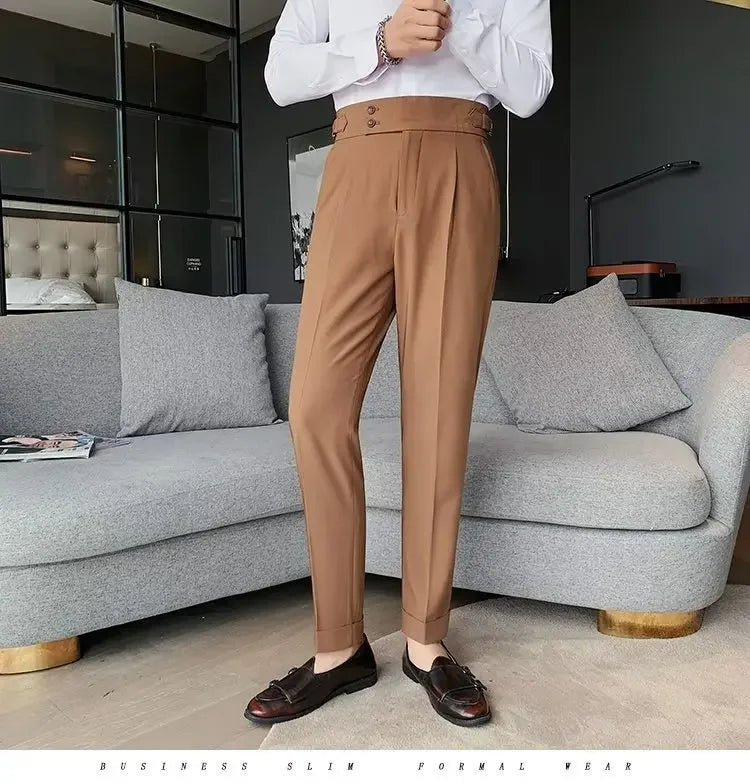 AutumnCasualTrousersMenStraight-LegNarrow-FitHigh-WaistedSlimsBritishStyleSuit Pants BusinessAttire - Ellianto fashion Men's