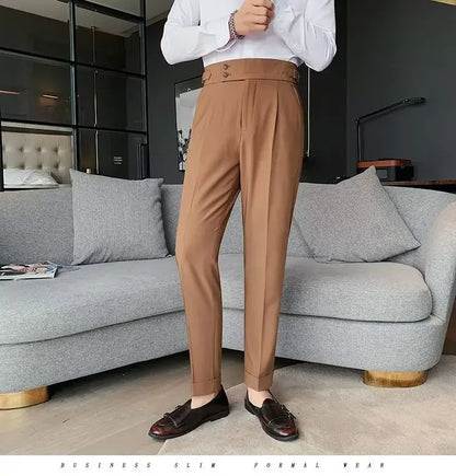 AutumnCasualTrousersMenStraight-LegNarrow-FitHigh-WaistedSlimsBritishStyleSuit Pants BusinessAttire - Ellianto fashion Men's