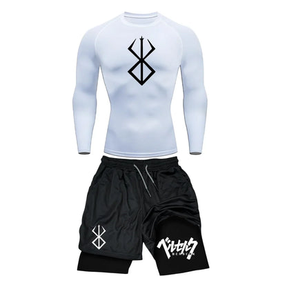Men’s Berserk Guts Compression Set – Quick-Dry Rash Guard Top (Long or Short Sleeve) & Workout Shorts