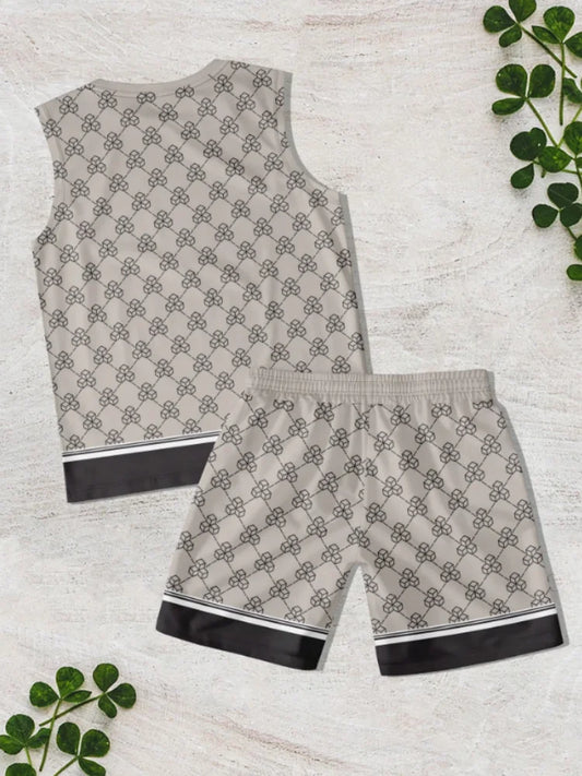 Set 2025 Man New Summer 2 Piece Matching Suits Men's All Graphic Printed Outfits Bohemian Beach Sleeveless Tank and Short Sets - Ellianto fashion Men's
