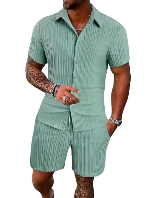 Mens Styalish Sugar Cane Fabric Co-ord Set Short Sleeve Shirt and - Ellianto fashion Men's
