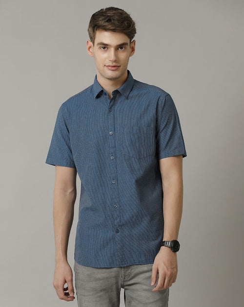 Men's Blue Striped Contemporary Fit Half Sleeve Shirt (Size-S) - Ellianto fashion Men's