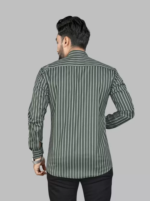 Men Regular Fit Striped Spread Collar Formal Shirt Dark Green (Size - Ellianto fashion Men's