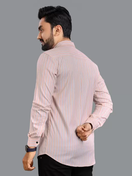 Men Regular Fit Striped Spread Collar Formal Shirt Peach (Size XL) - Ellianto fashion Men's