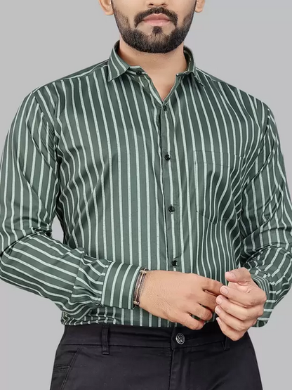 Men Regular Fit Striped Spread Collar Formal Shirt Dark Green (Size - Ellianto fashion Men's