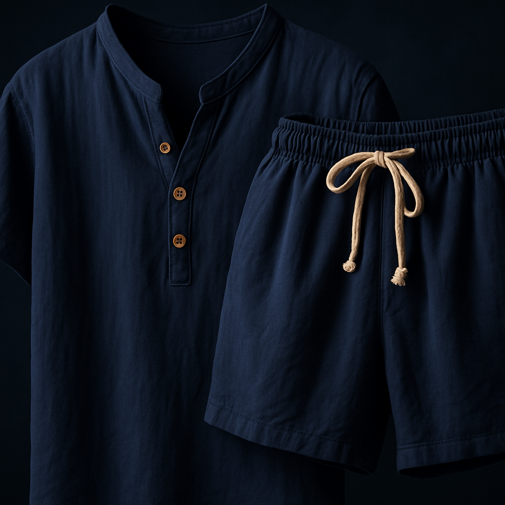 Cotton Linen Man Sets Plain Sports V-neck Basic 2 Piece Outfit Loose Fashion 2025 Cool Elastic Tee T-shirts Shorts Suits for Men