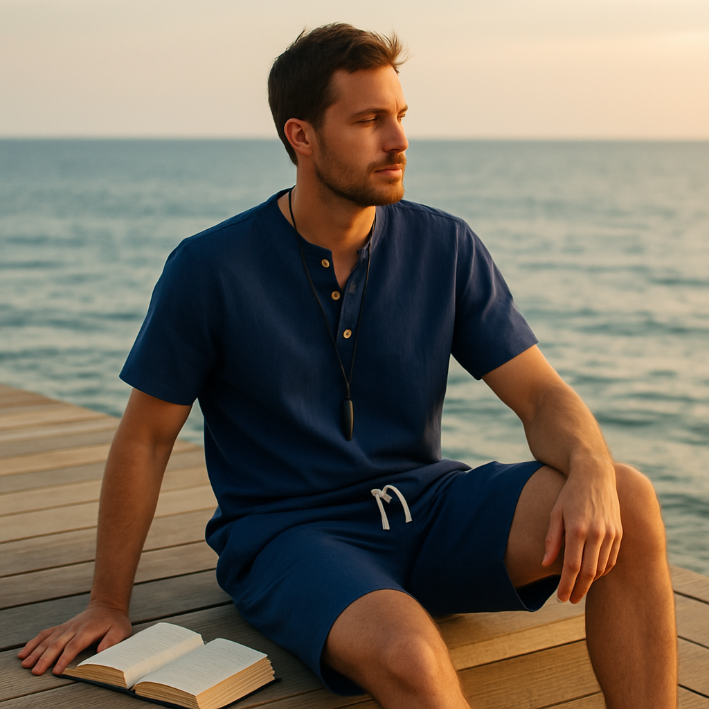 Cotton Linen Man Sets Plain Sports V-neck Basic 2 Piece Outfit Loose Fashion 2025 Cool Elastic Tee T-shirts Shorts Suits for Men