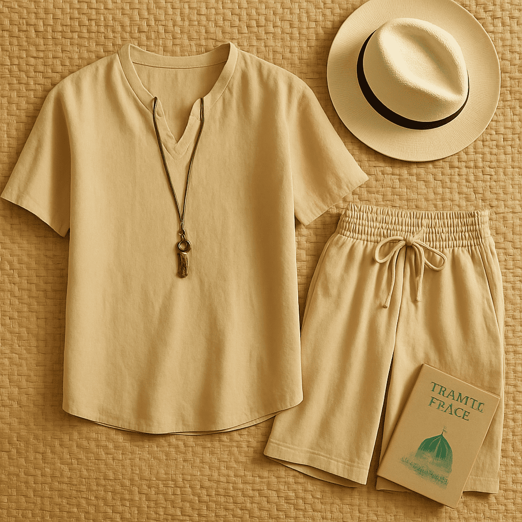 Men’s 2025 Cotton-Linen Sports Set – Lightweight Loose V-Neck T-Shirt & Elastic Shorts for Effortless Comfort and Casual Style