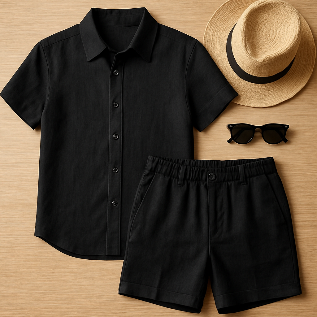 Cotton Linen Man Sets Plain Sports V-neck Basic 2 Piece Outfit Loose Fashion 2025 Cool Elastic Tee T-shirts Shorts Suits for Men
