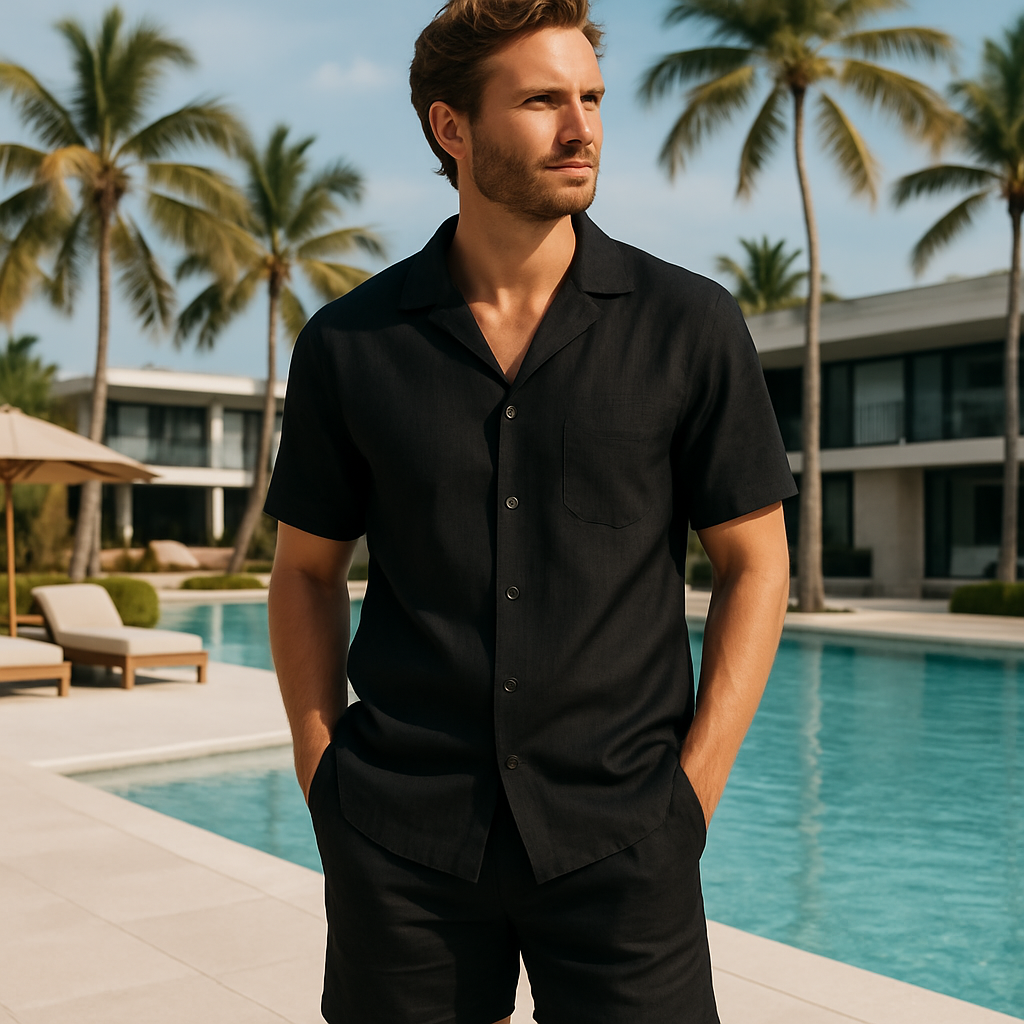 Cotton Linen Man Sets Plain Sports V-neck Basic 2 Piece Outfit Loose Fashion 2025 Cool Elastic Tee T-shirts Shorts Suits for Men