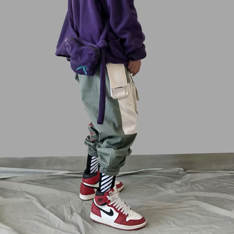 Patchwork Pockets Cargo Pants Men Harajuku Hip Hop Sweatpant Male Joggers Track Trousers Streetwear Techwear - Ellianto fashion Men's